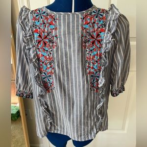 Anthropologie Embroidered stripped top